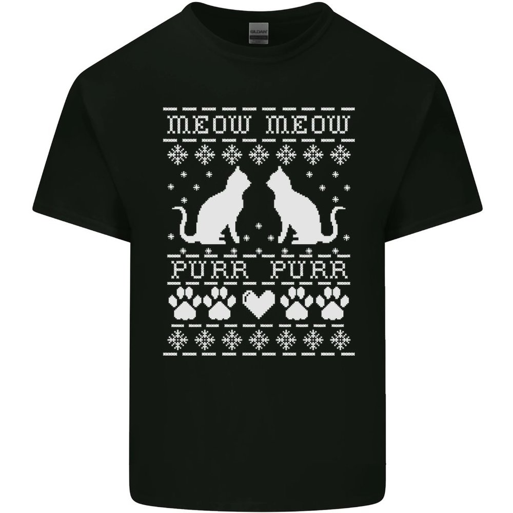 Christmas Cat Meow Purr Funny Xmas Mens Cotton T-Shirt Tee Top